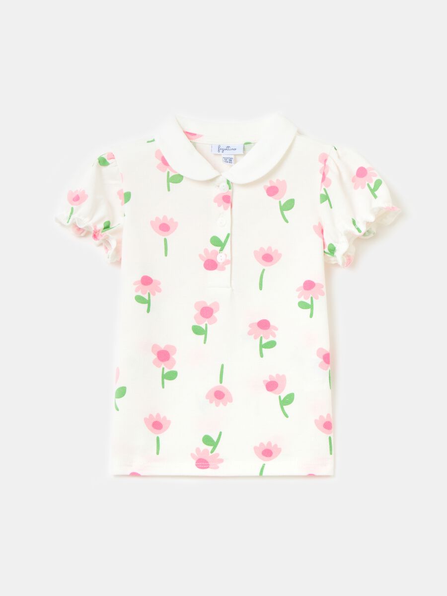 Piquet polo shirt with flowers print_0