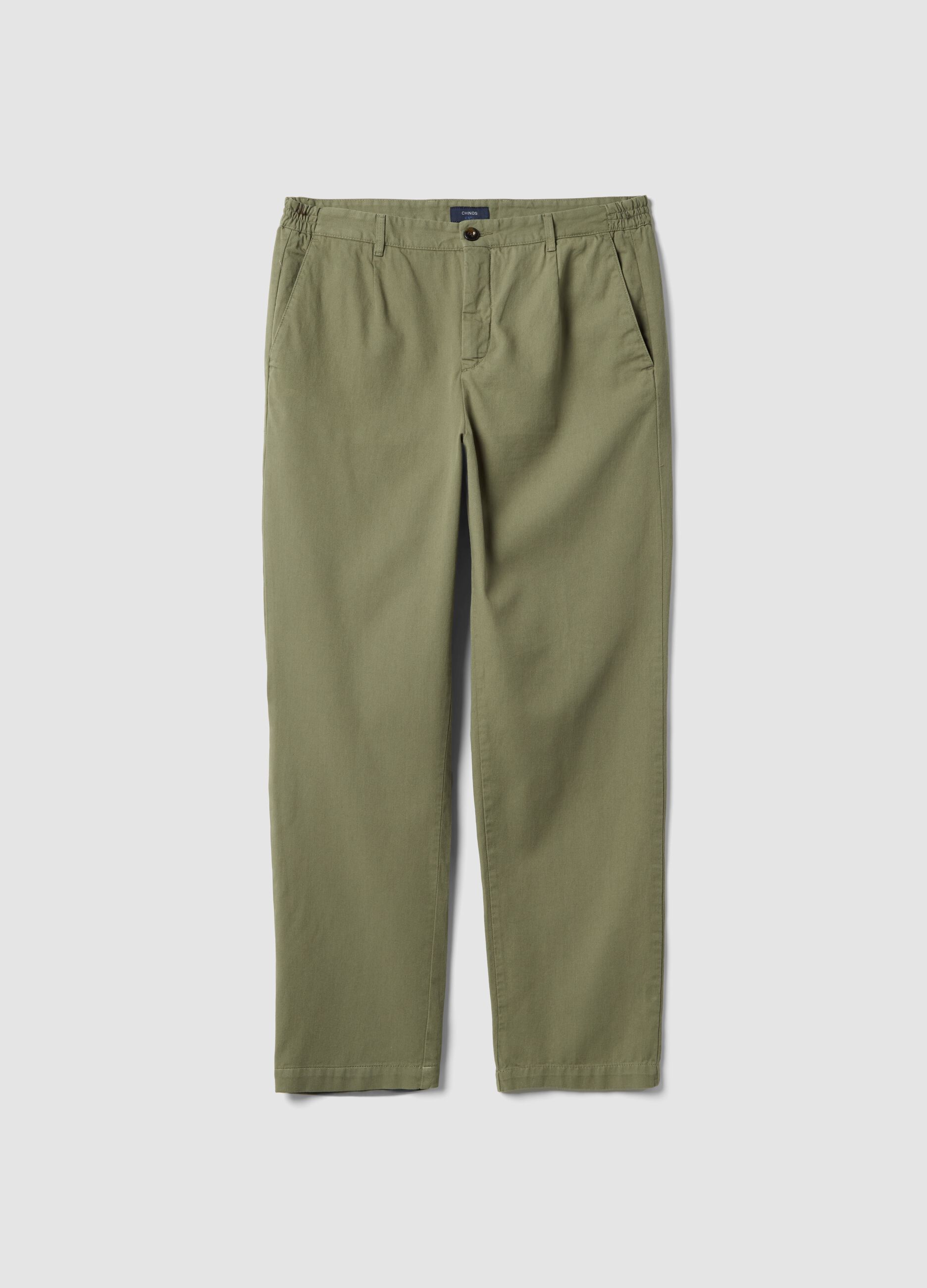 Green pure cotton carrot-fit chino trousers