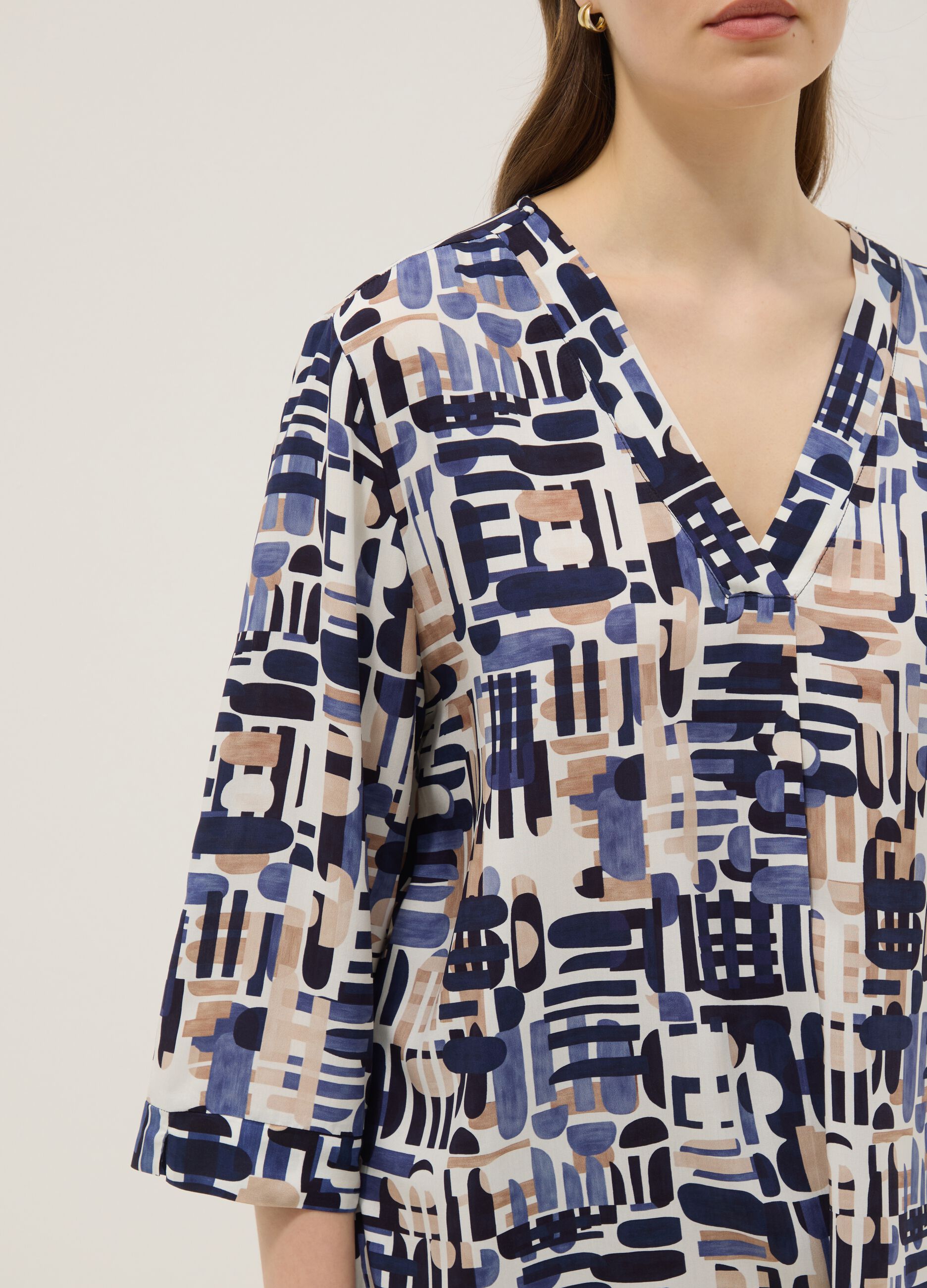 Multicolour pure viscose blouse with geometric print, regular fit