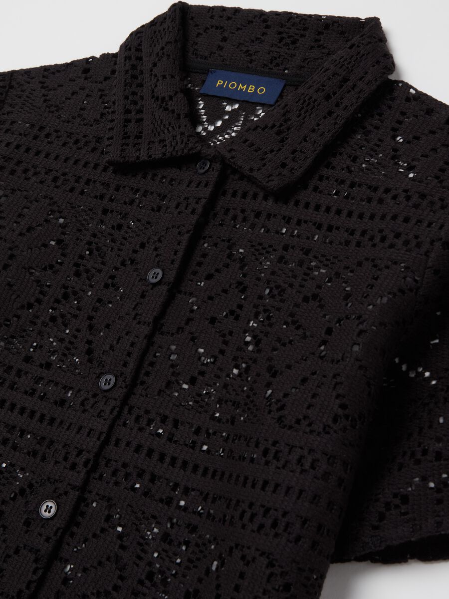 Black polo shirt in lace_5
