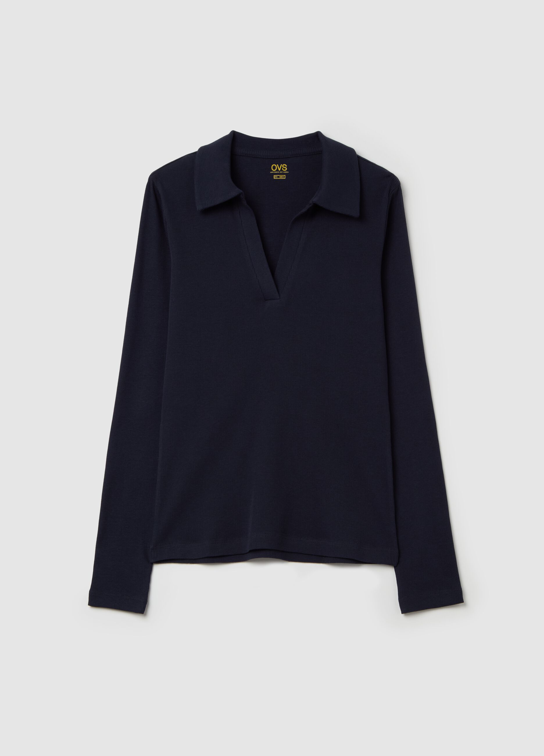 Ribbed T-shirt with polo shirt neck