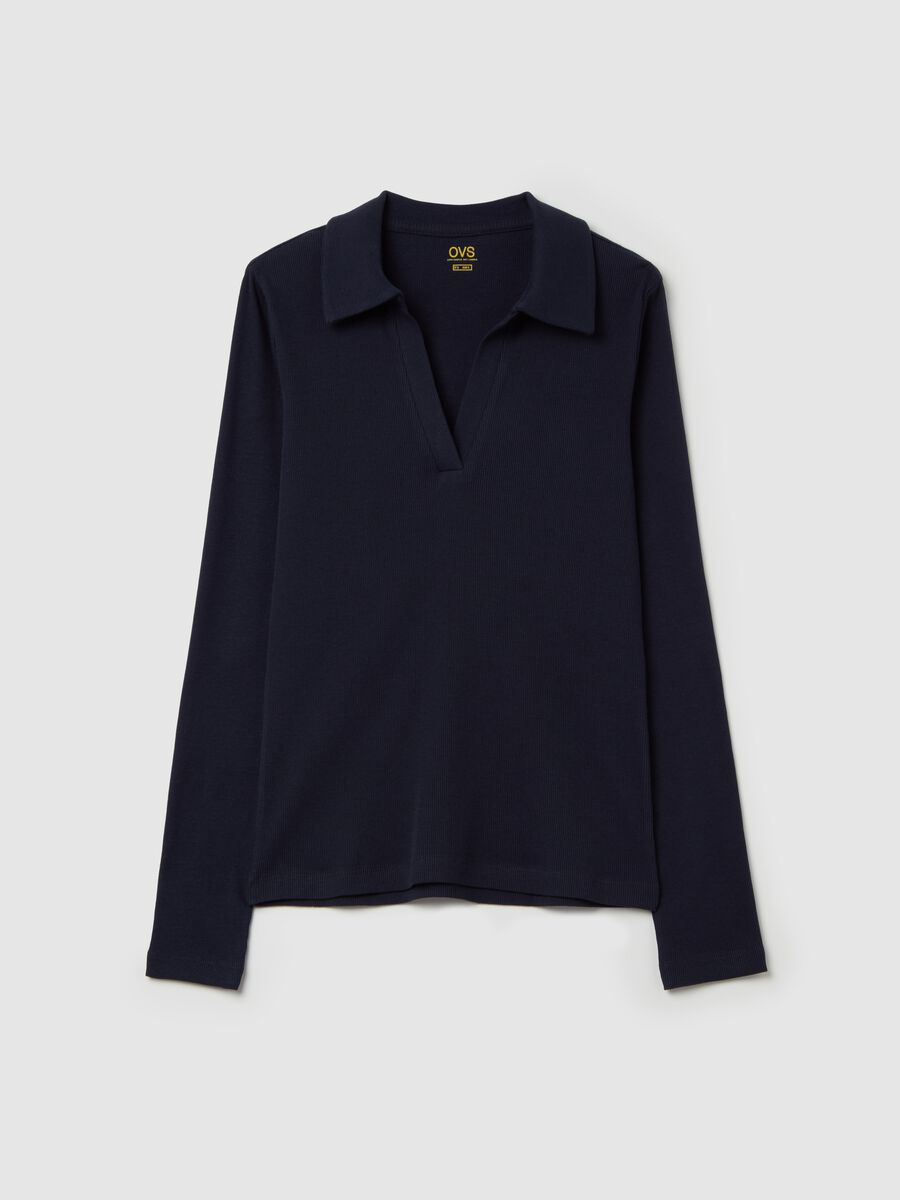Ribbed T-shirt with polo shirt neck_4