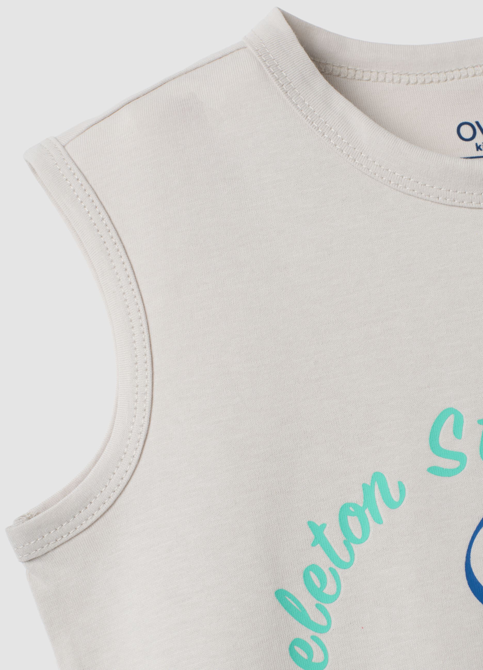White pure cotton vest top with surf print