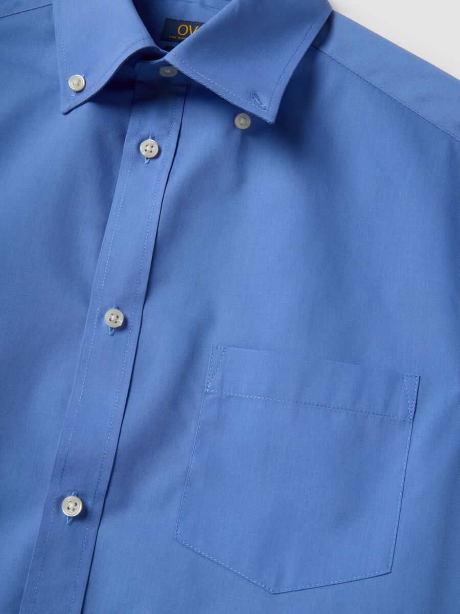 Regular Fit Easy Iron Blue Shirt with Button-Down Collar_5