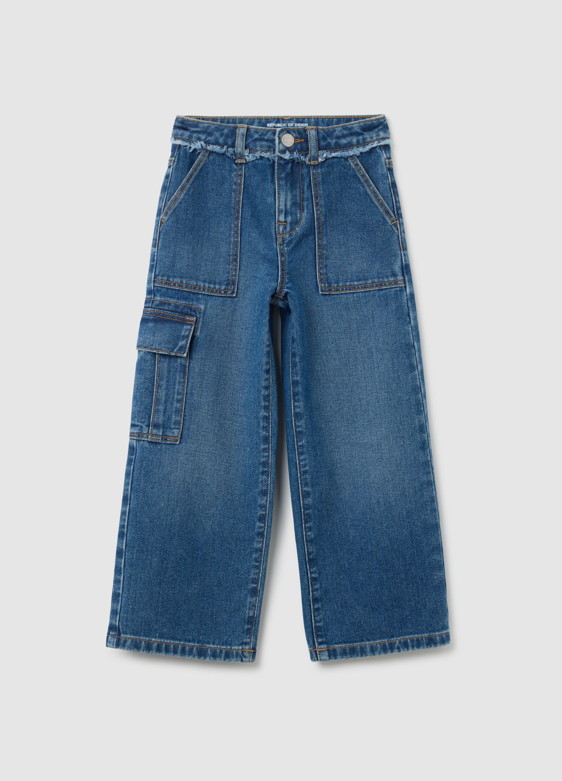 Pantaloni larghi da bambina in puro cotone denim