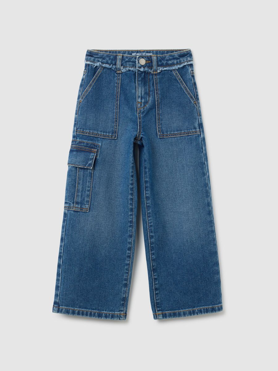 Pantaloni larghi da bambina in puro cotone denim_0