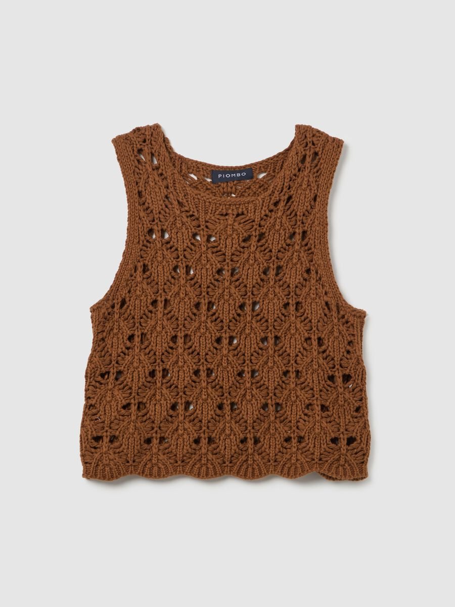 Brown tank top in crochet cotton_4