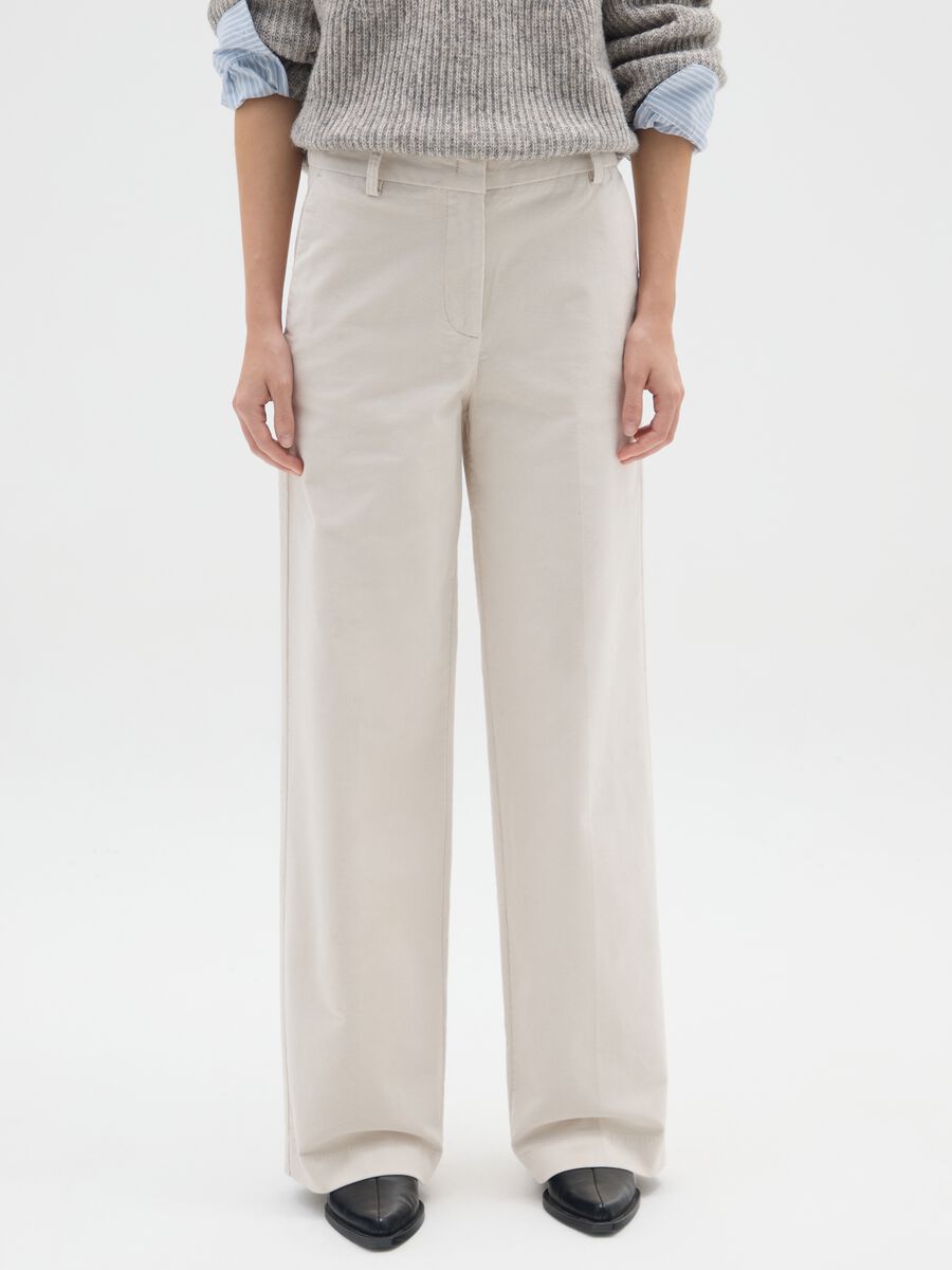 Beige cotton and velvet trousers regular fit_1