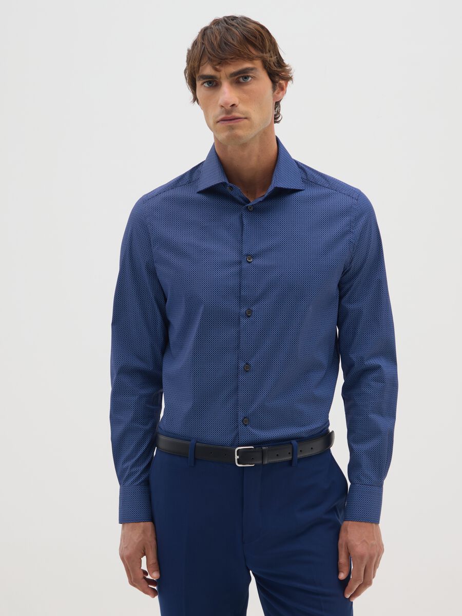 Blue stretch cotton slim fit shirt_0