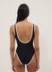 Black stretch one-piece swimsuit with white trim_4