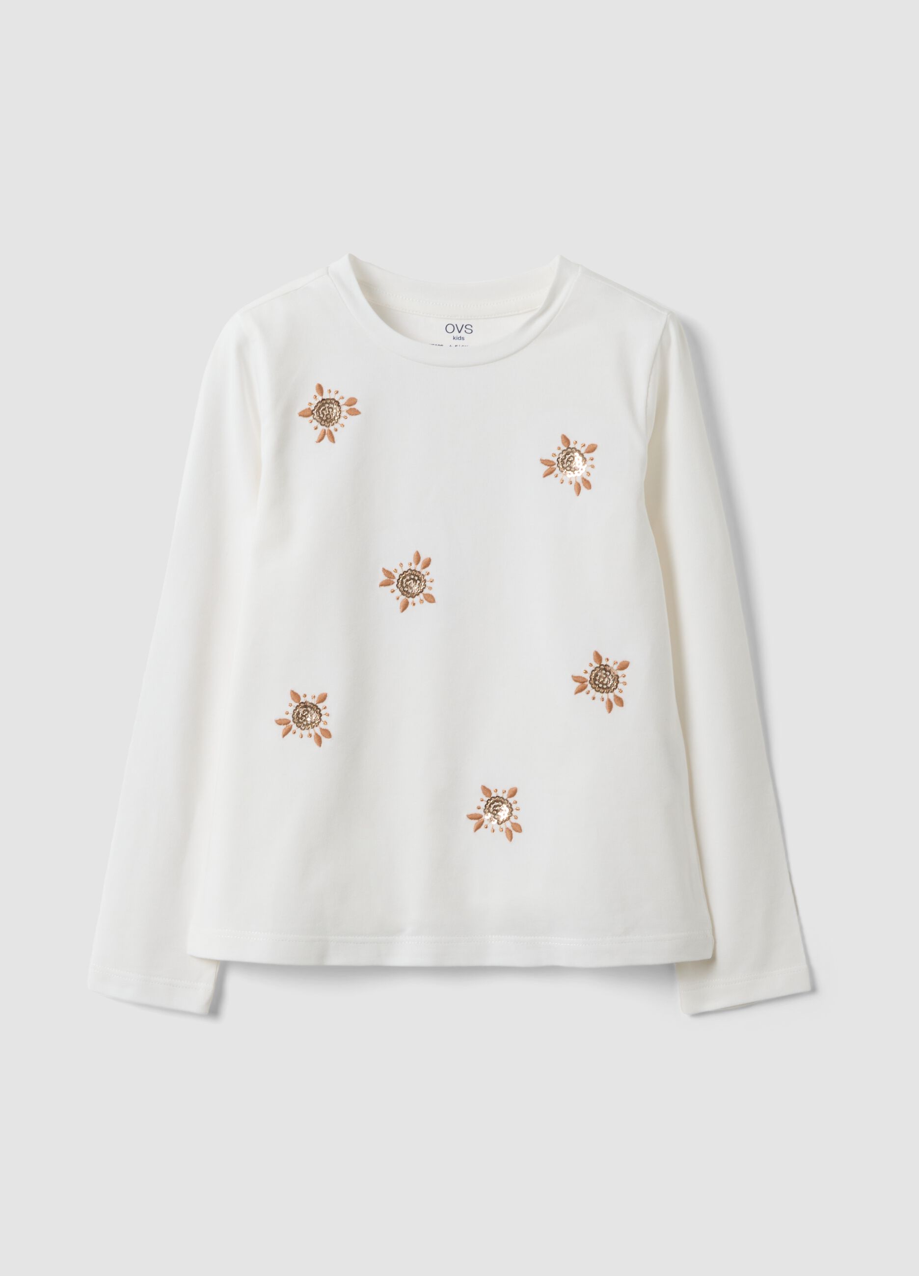 T-shirt bianca in cotone elasticizzato con girocollo