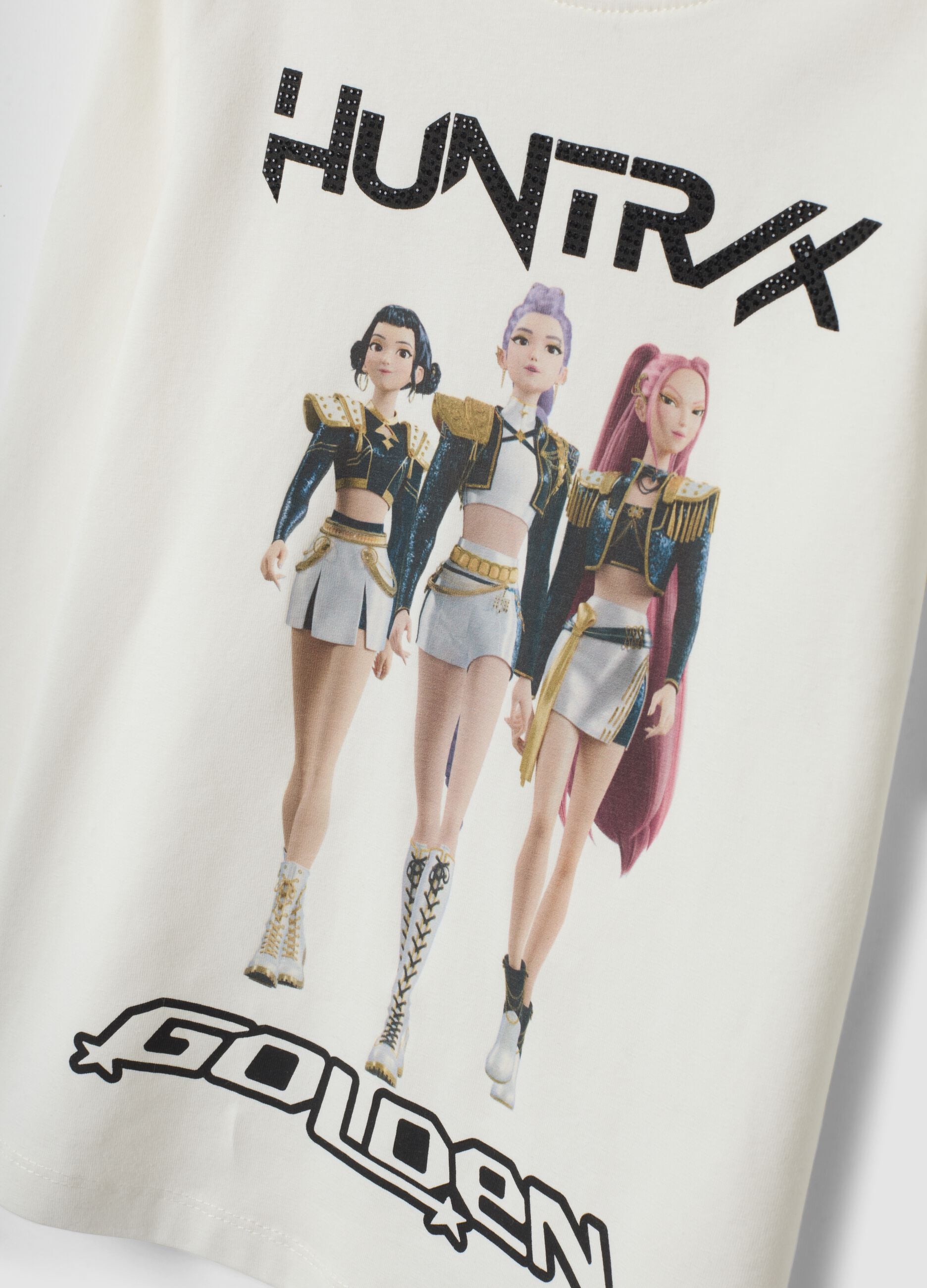 White stretch cotton T-shirt with K-Pop Demon Hunters print