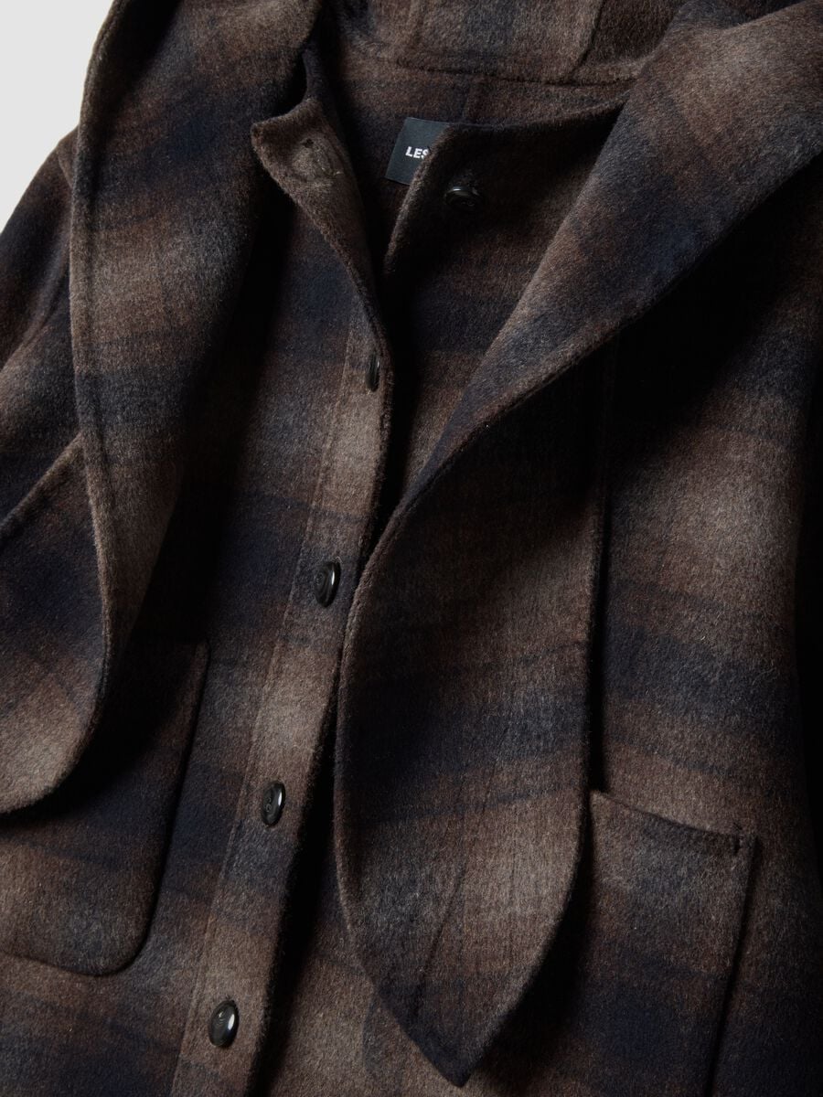 Cappotto marrone in misto lana e viscosa con cappuccio regular fit_1