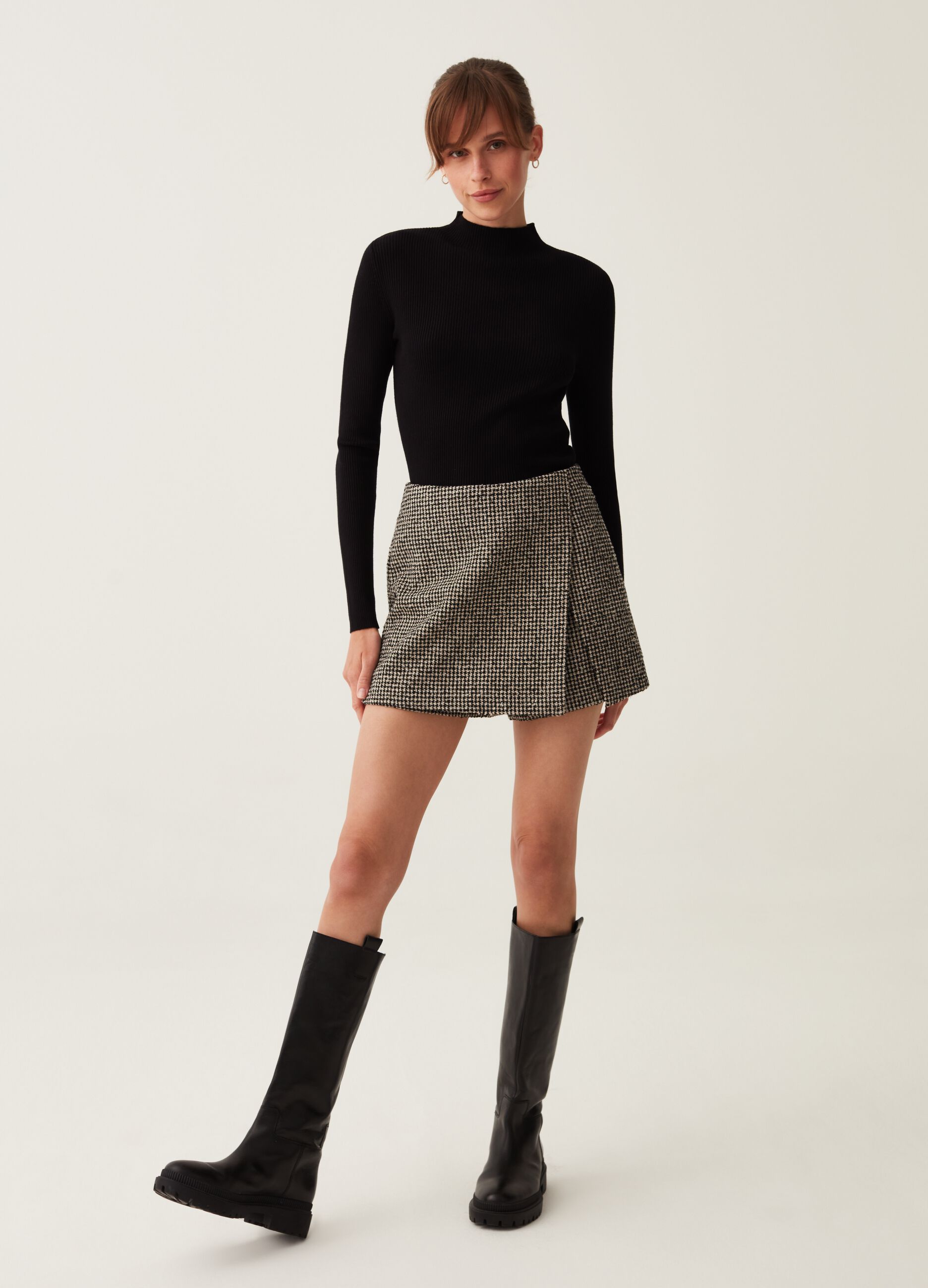 Skort in tweed fantasia pied de poule