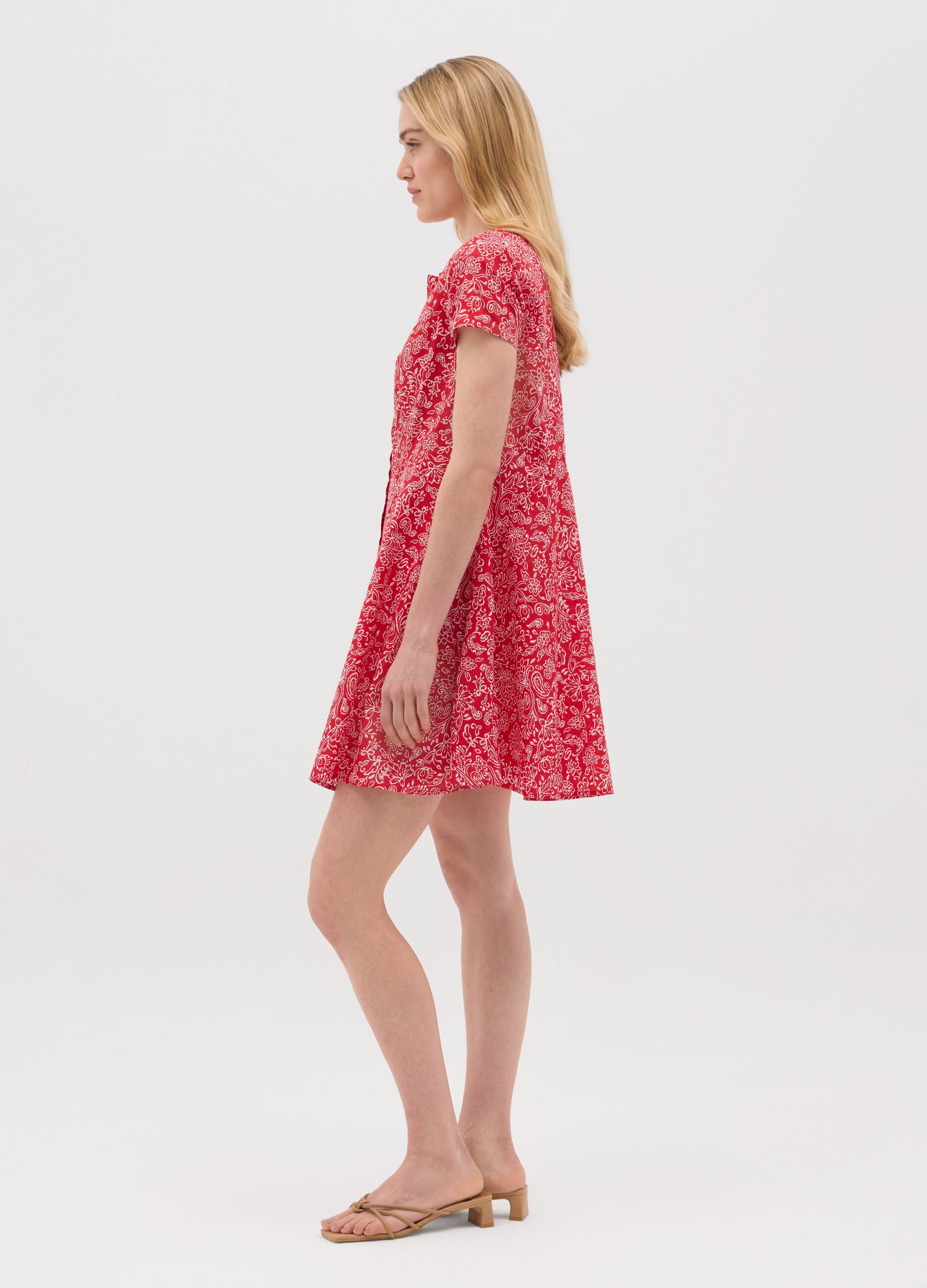 Red cotton dress with floral pattern by Ovs