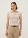 T-shirt in cotone elasticizzato beige regular fit deep V_1
