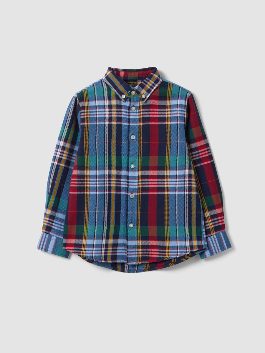 Camicia multicolor in puro cotone a quadri con collo classico button-down_3
