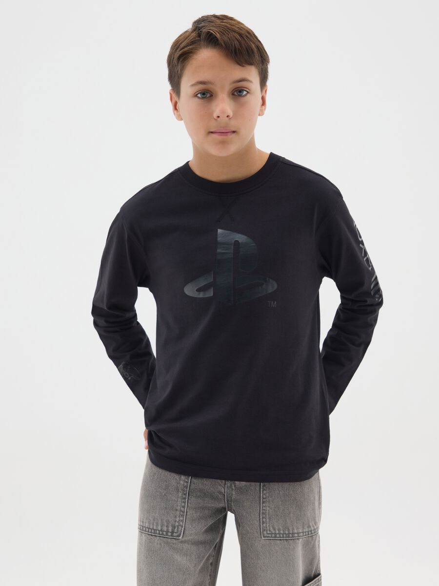 Boy's oversize fit pure cotton black sweater with round neckline_0