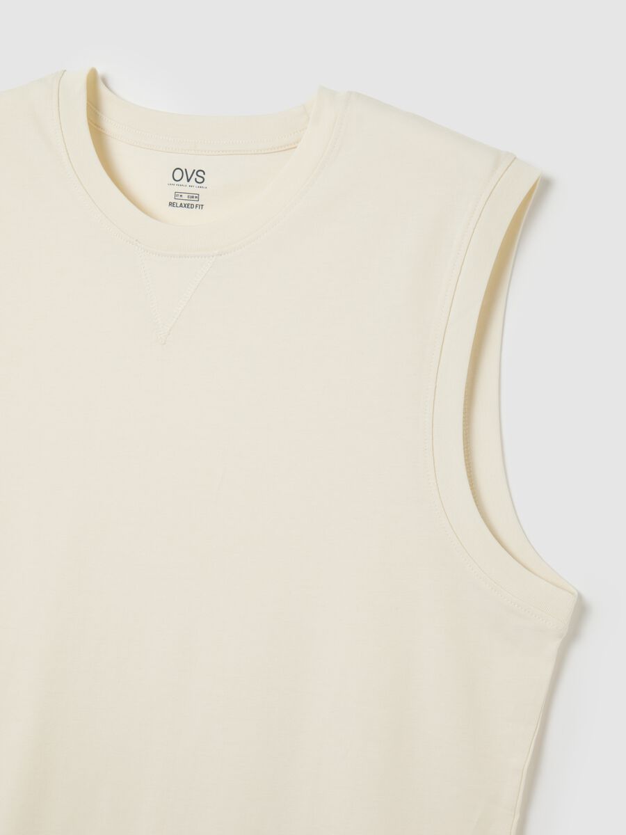 Men's oversized beige tank top in pure cotton, regular fit_5