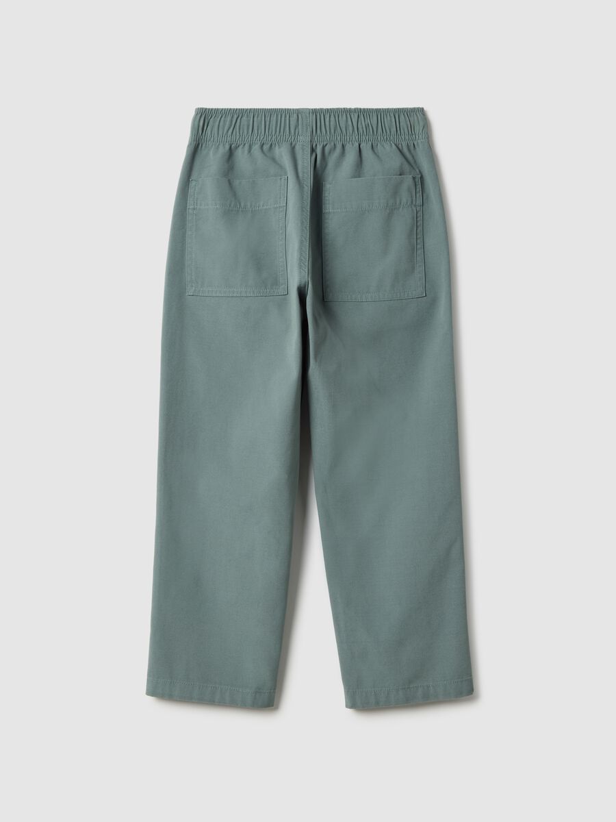 Green straight-legged cotton jogger trousers for kids_1