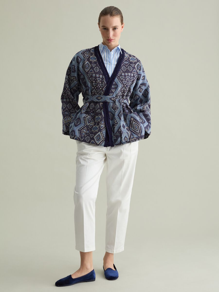 Kimono jacket with geometric jacquard pattern_1