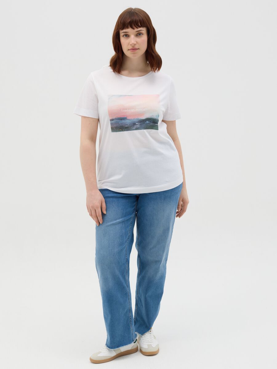 Curvy white short-sleeved T-shirt in cotton_1