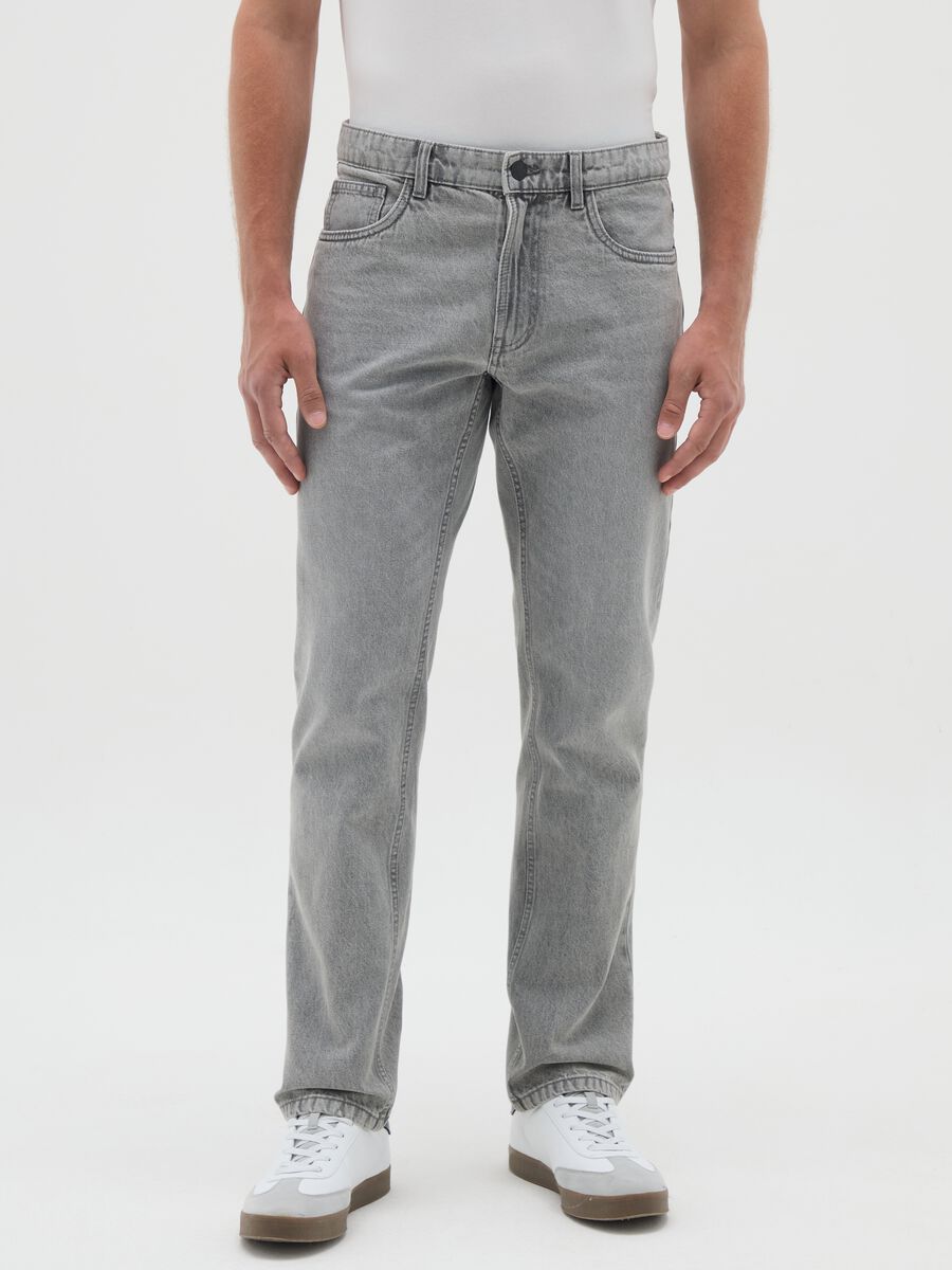 Men's regular fit grey pure cotton jeans_1