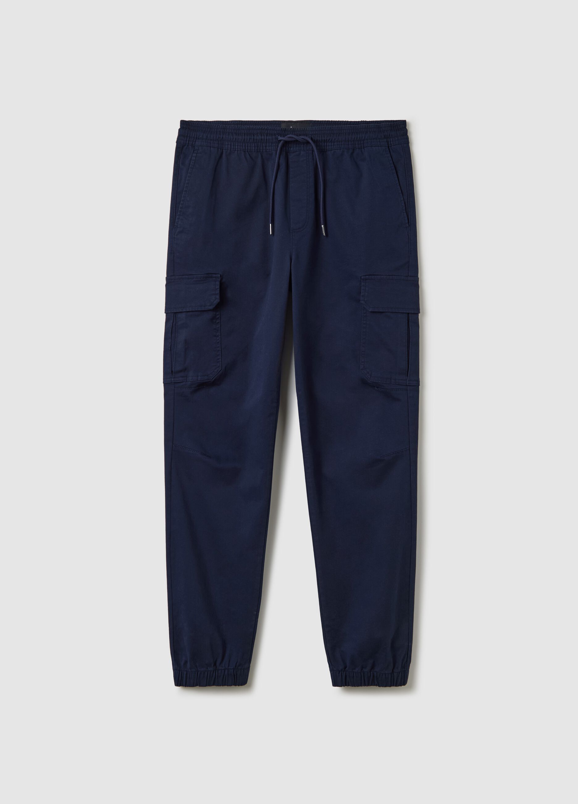 Blue cargo joggers with drawstring
