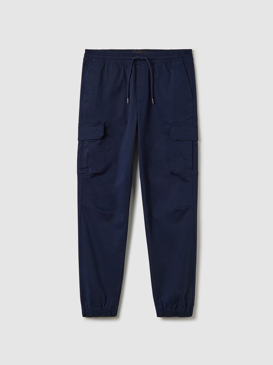 Blue cargo joggers with drawstring_4
