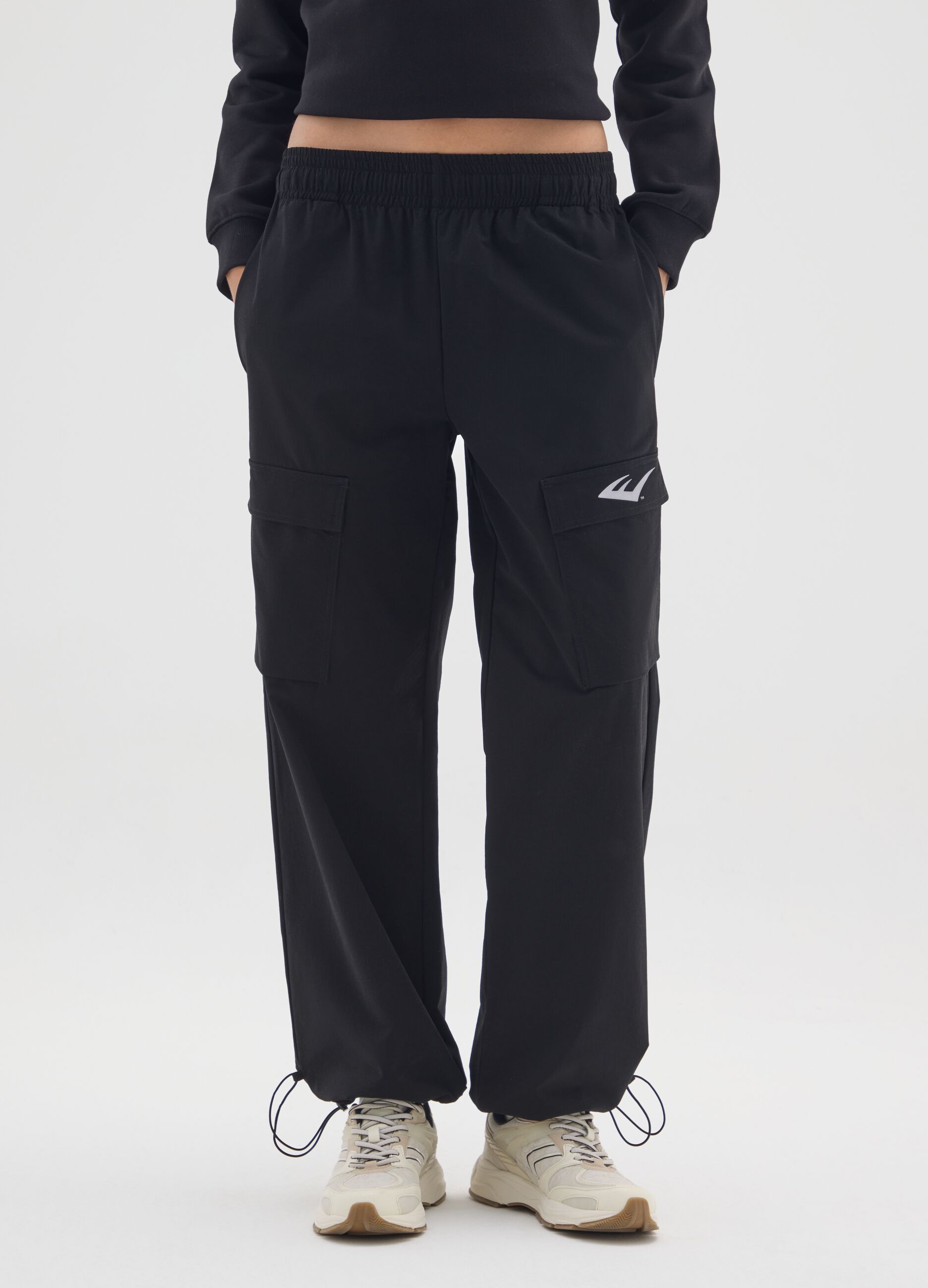 Black Stretch Fabric Cargo Trousers Regular Fit Everlast