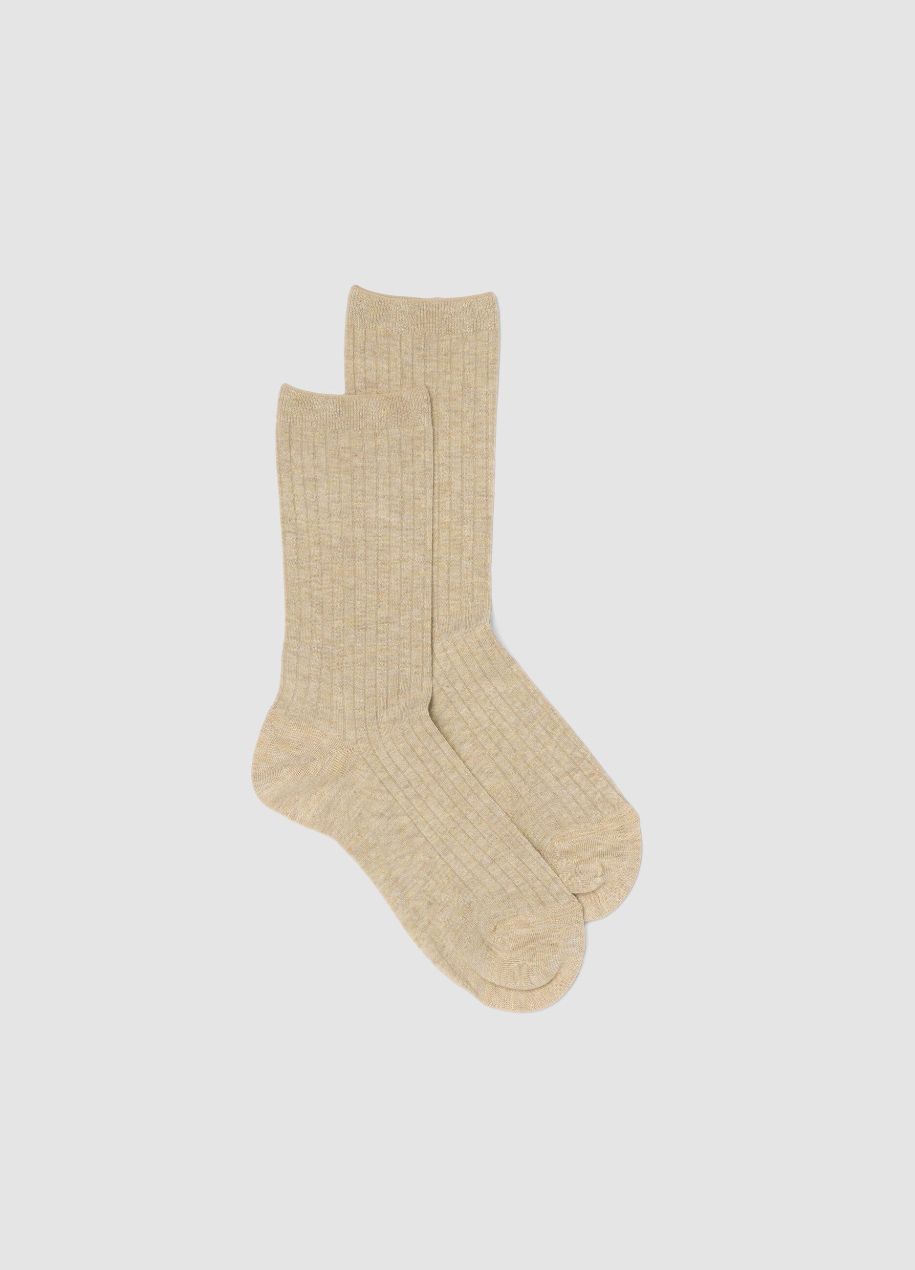 Beige Long Socks in Stretch Viscose Blend