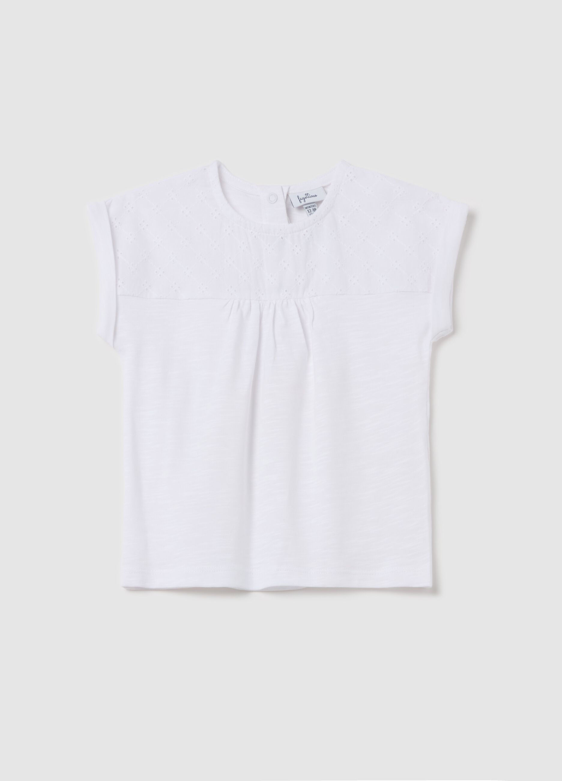 Cotton T-shirt with broderie anglaise insert