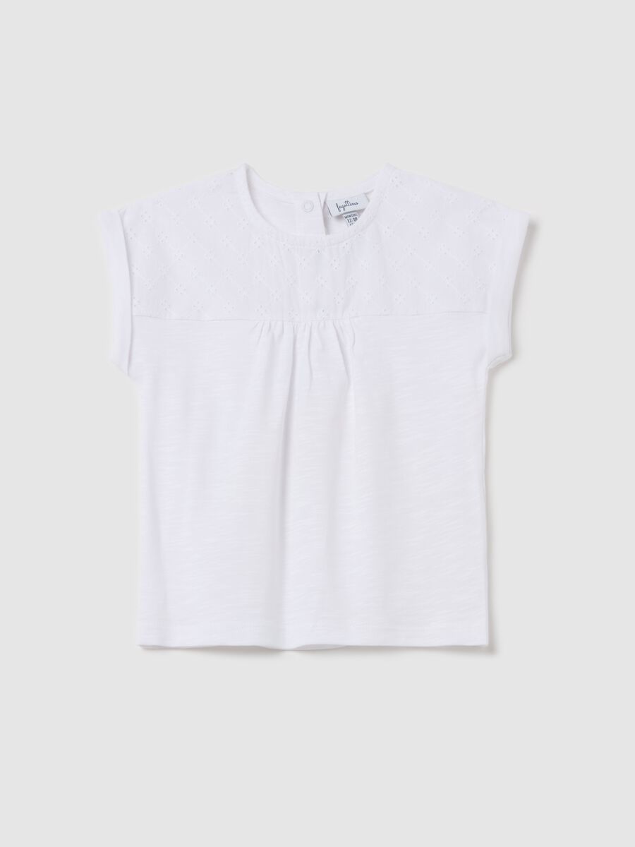 Cotton T-shirt with broderie anglaise insert_0