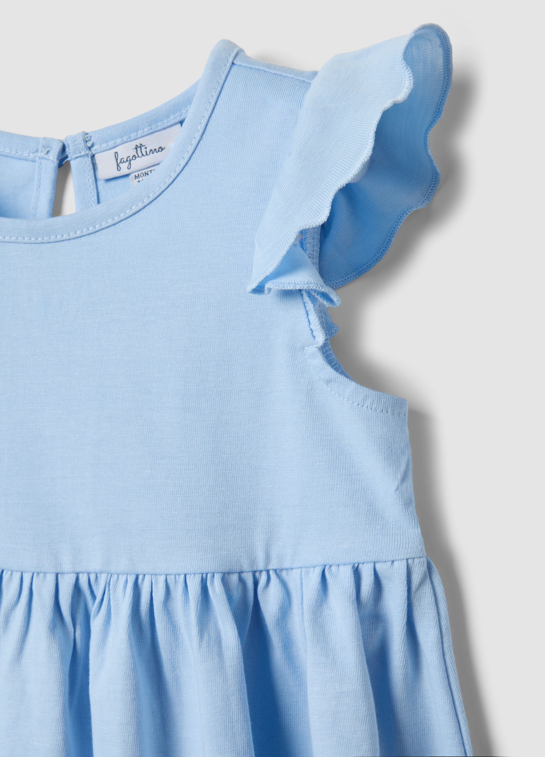 Light blue pure cotton baby girl dress, regular fit with ruffles