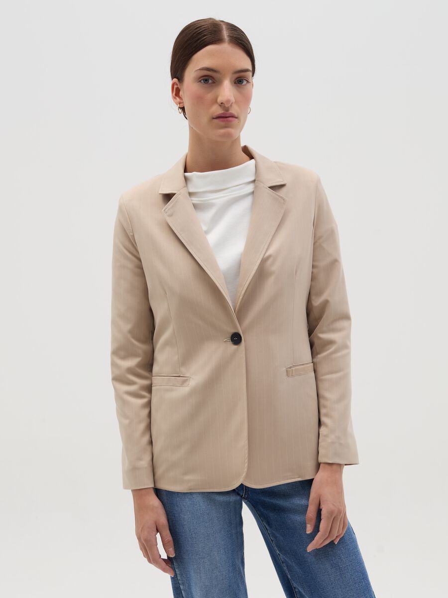 Single-breasted pinstriped blazer_0