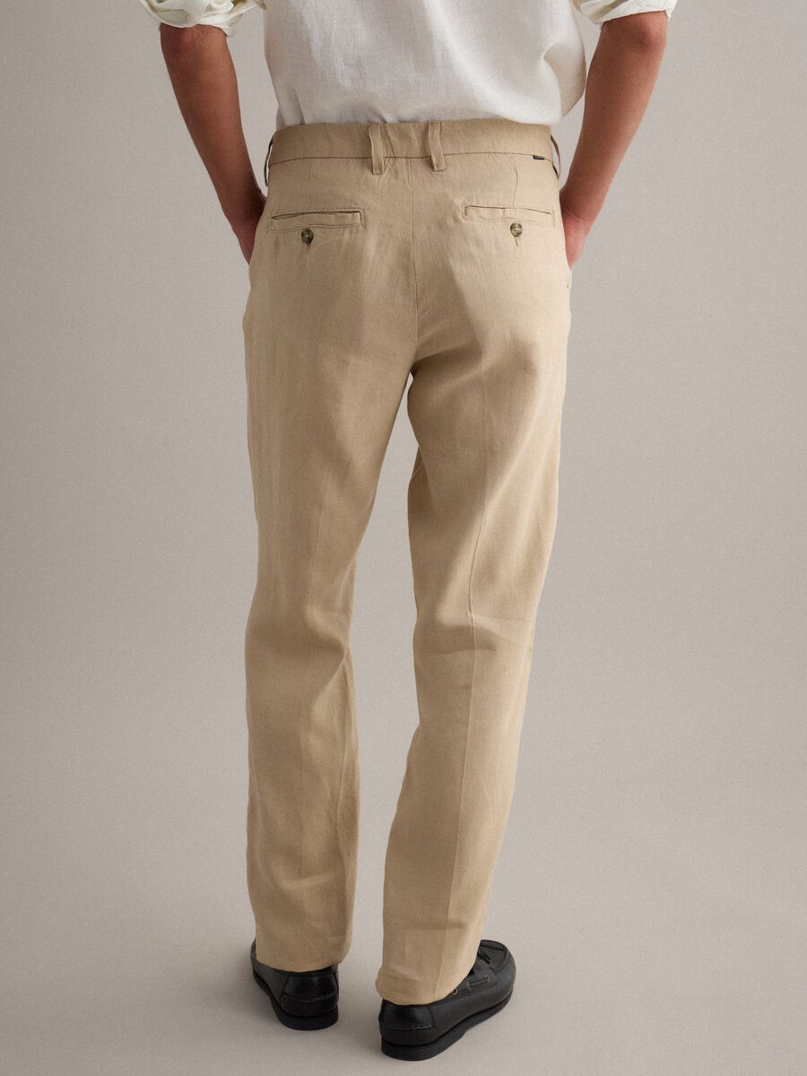 Beige pure linen chino trousers, regular fit_2
