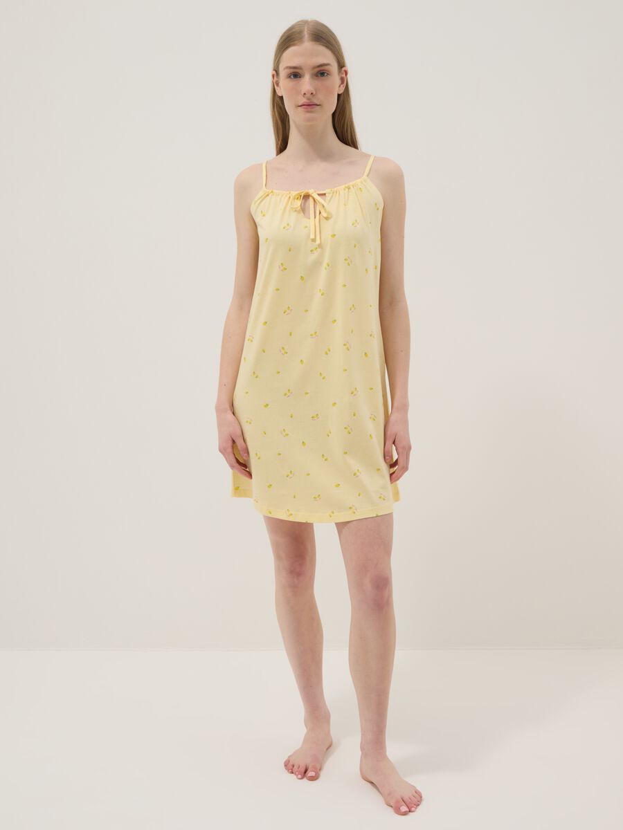 Yellow pure cotton nightdress with straps and lemon print_1