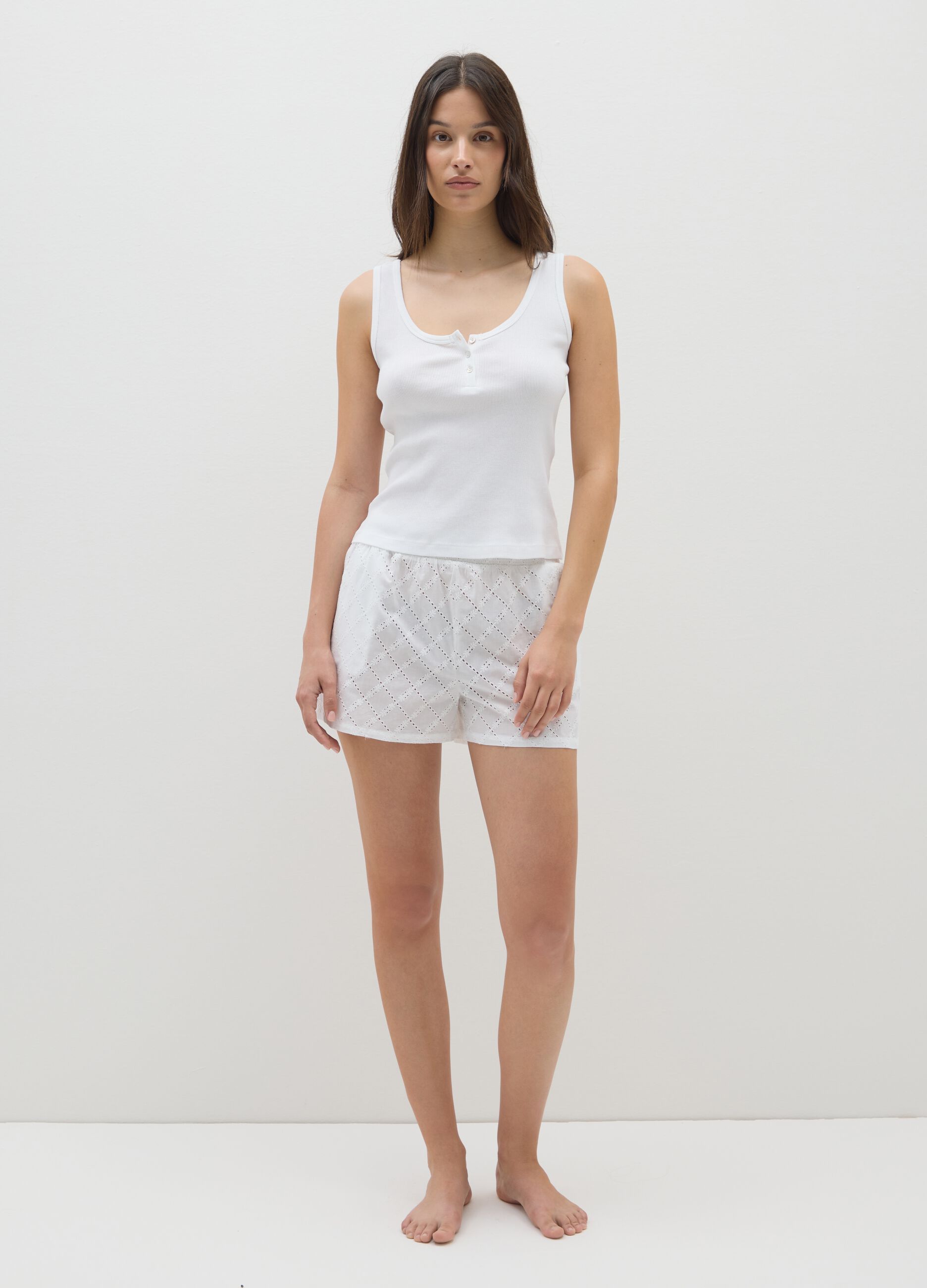 Women's white pure cotton pyjama set, regular fit