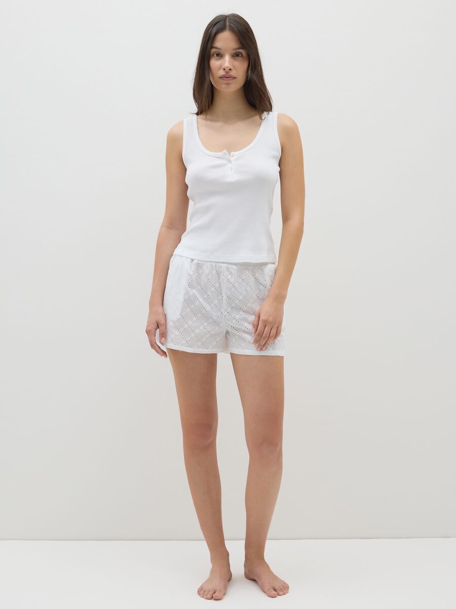Set pigiama da donna in puro cotone bianco regular fit_0