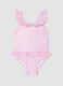 Pink stretch swimsuit with ruffles for baby girls_0