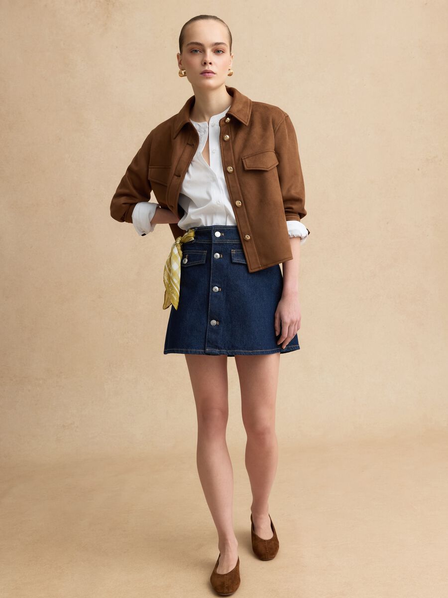 High-waisted blue denim pure cotton regular fit miniskirt_0