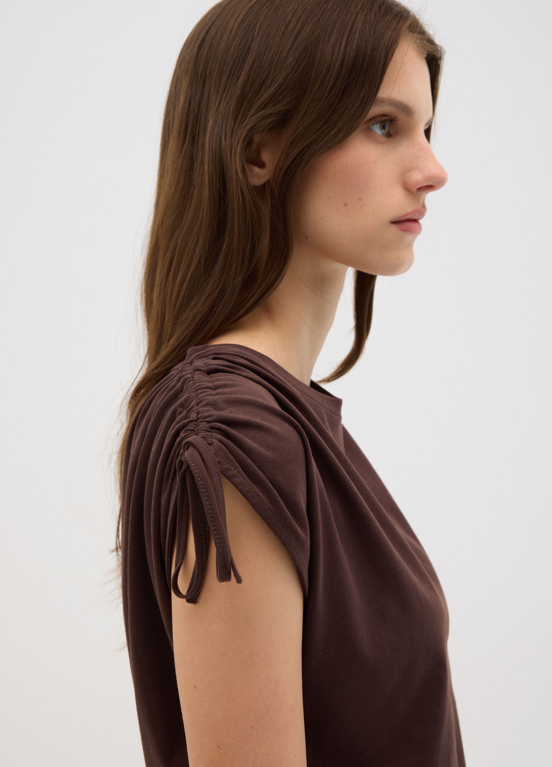 Women's brown pure cotton T-shirt regular fit