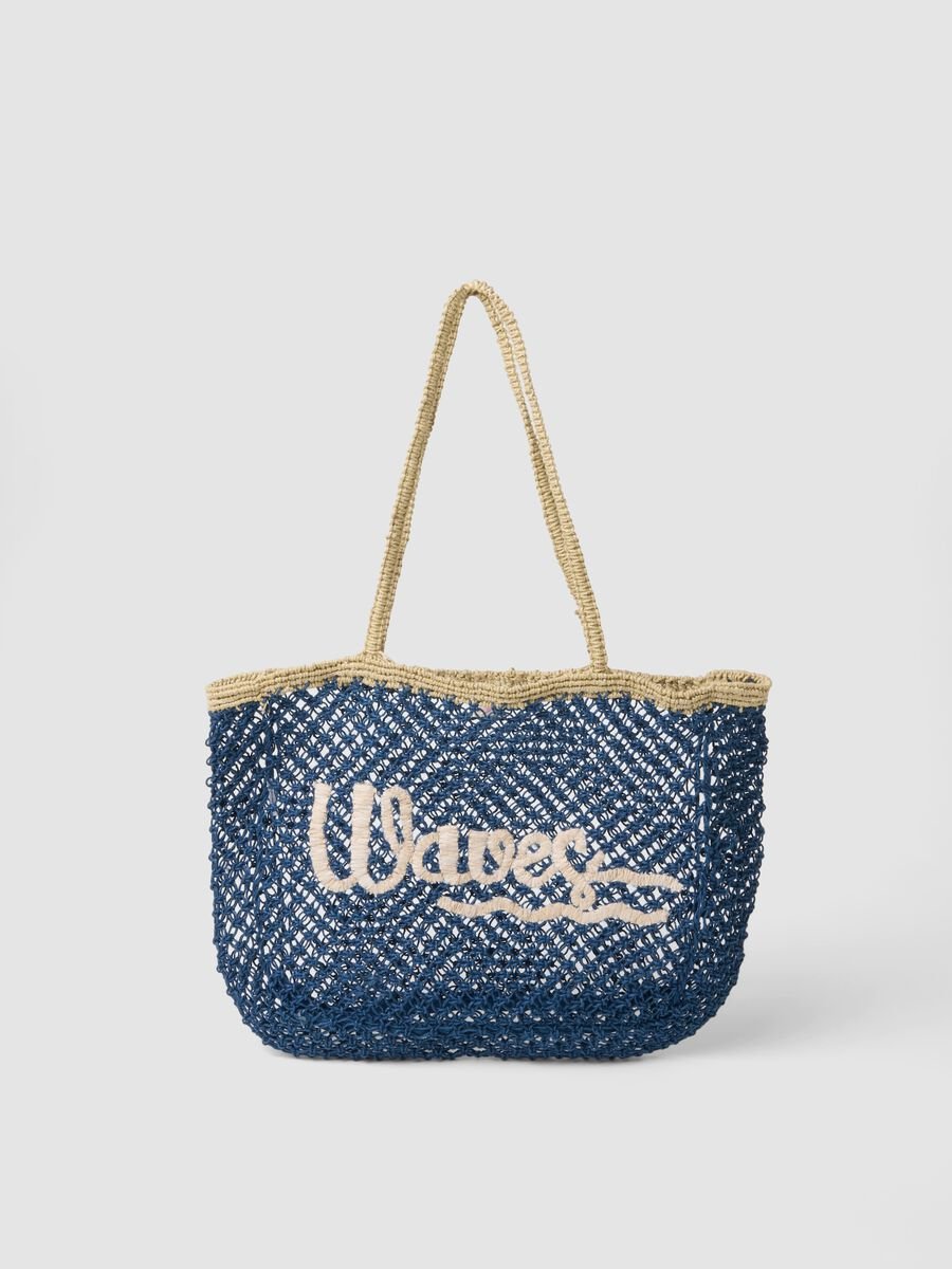 Multicolour open-knit jute-blend beach bag_0
