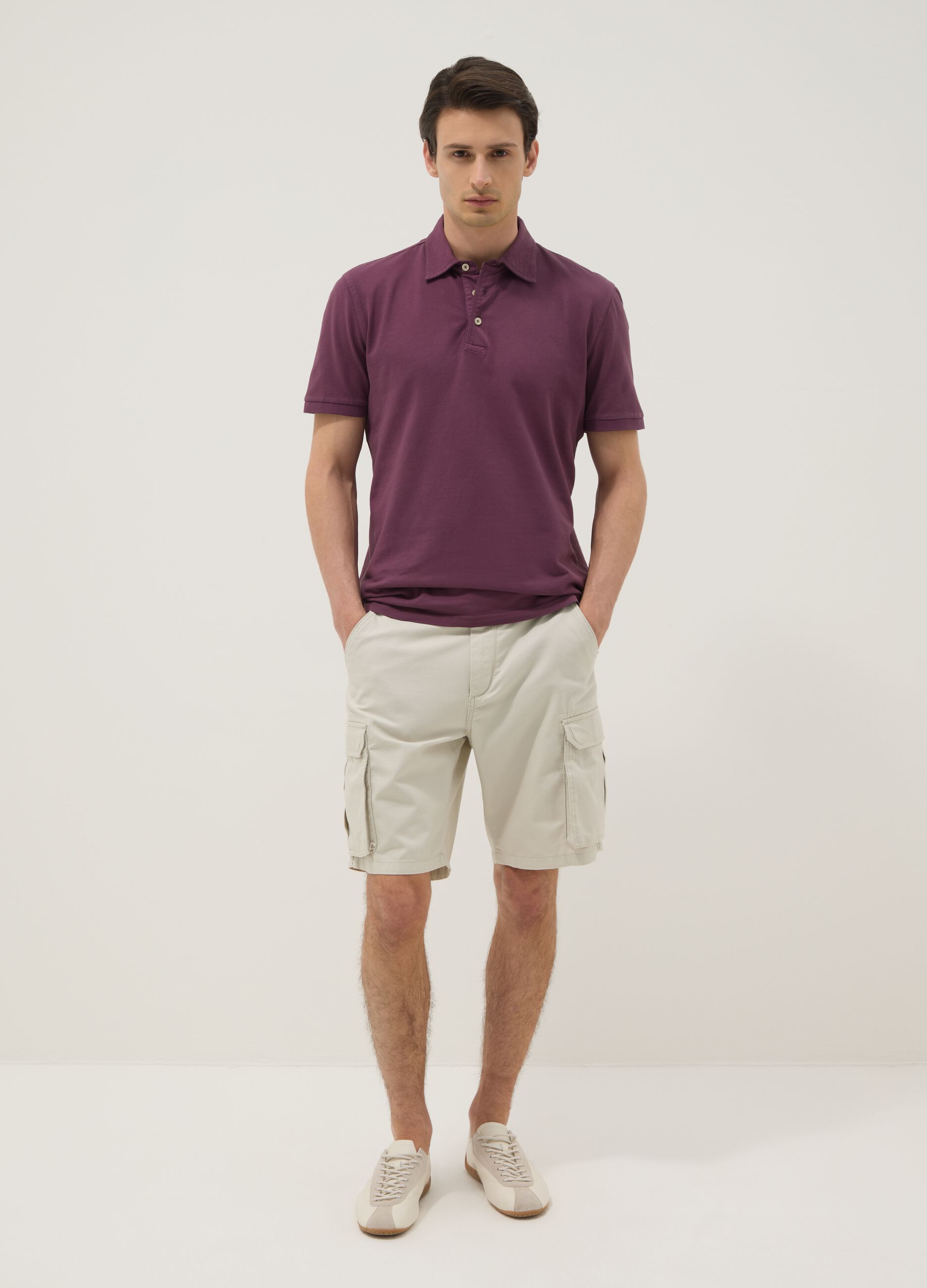 Polo viola in puro cotone a maniche corte slim fit