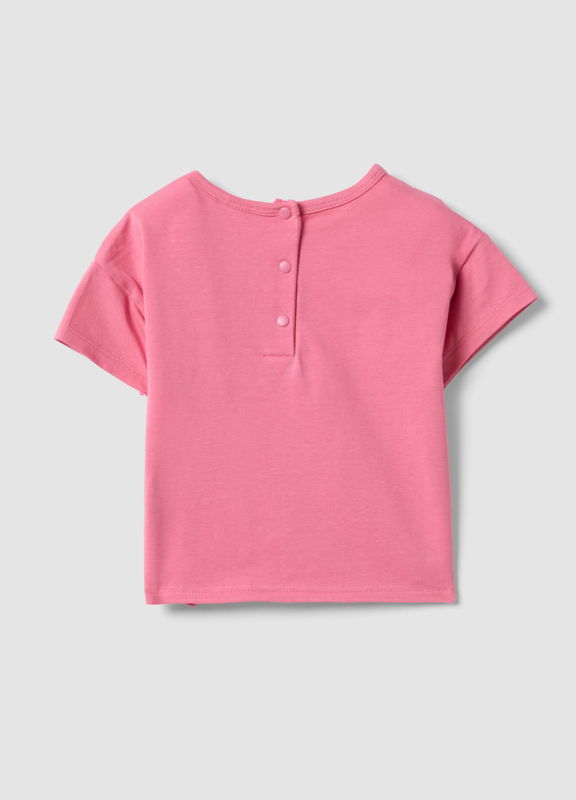 T-shirt rosa a maniche corte in cotone elasticizzato con stampa floreale per bimba regular fit