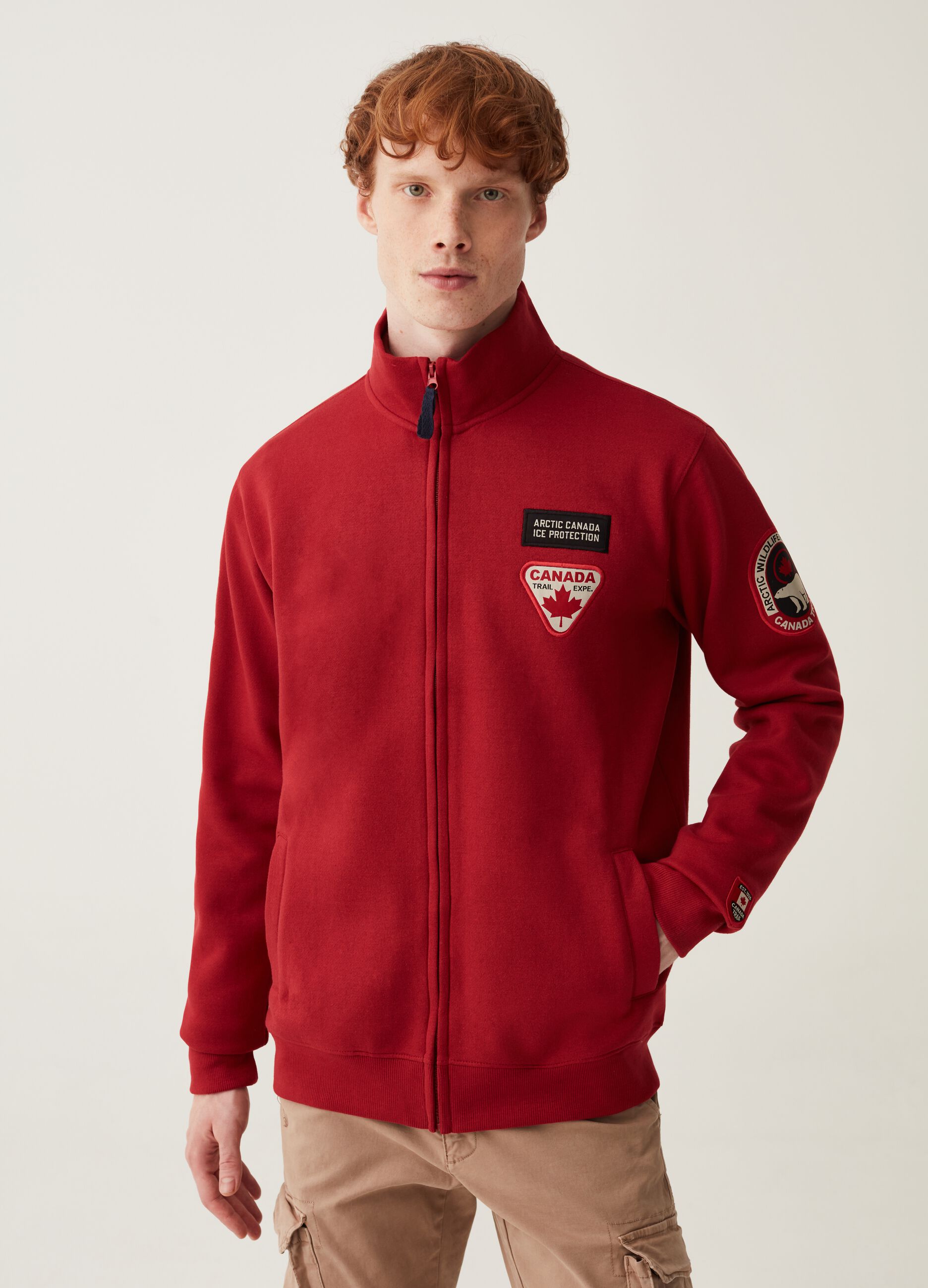 Full-zip in felpa a collo alto con patch_0