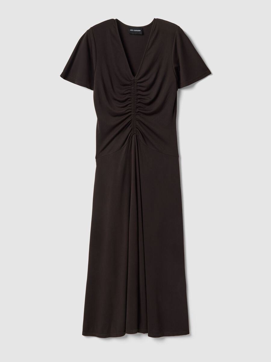 Abito nero con scollo a V arricciato_4