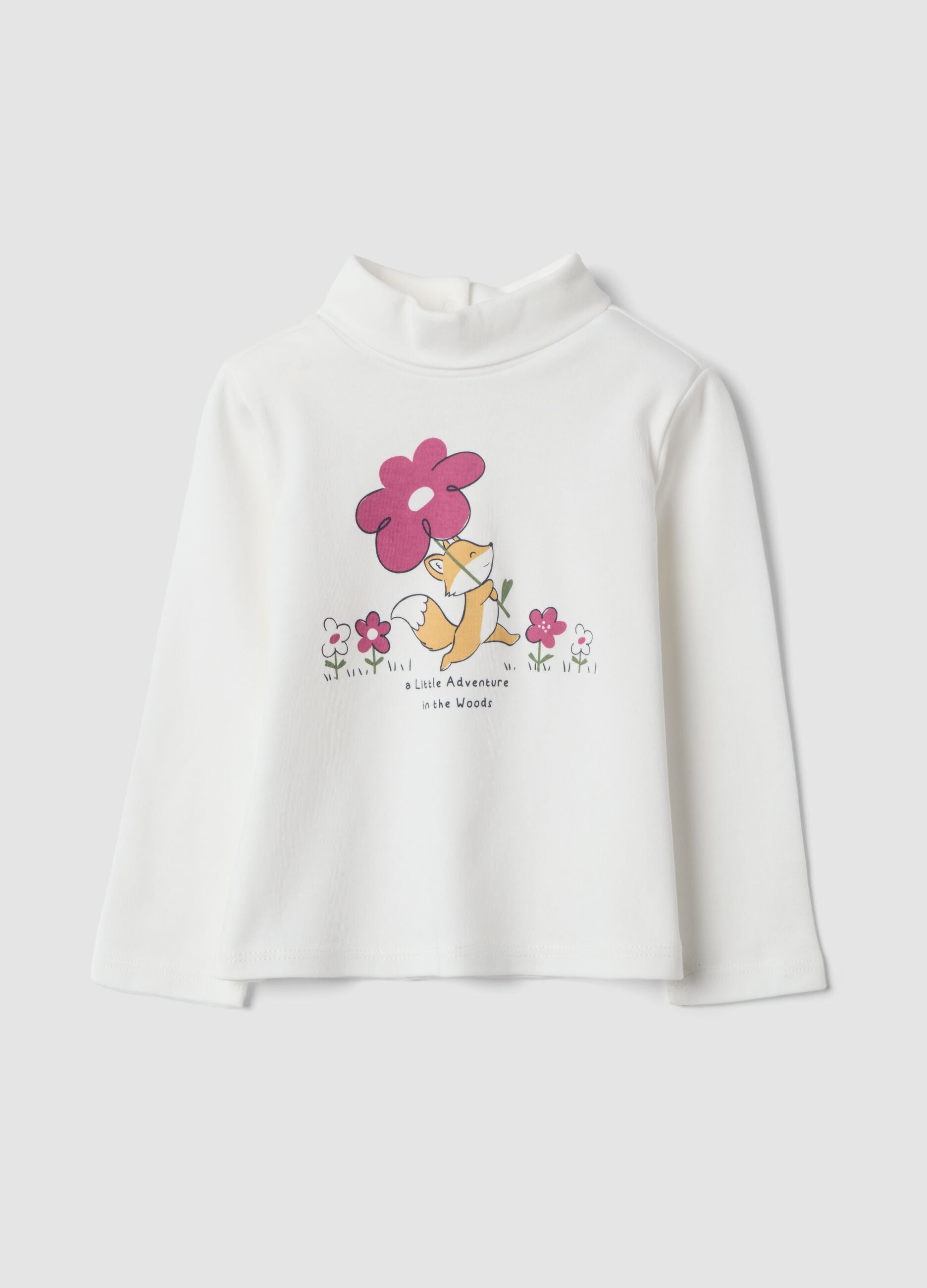 White organic cotton T-shirt with floral print