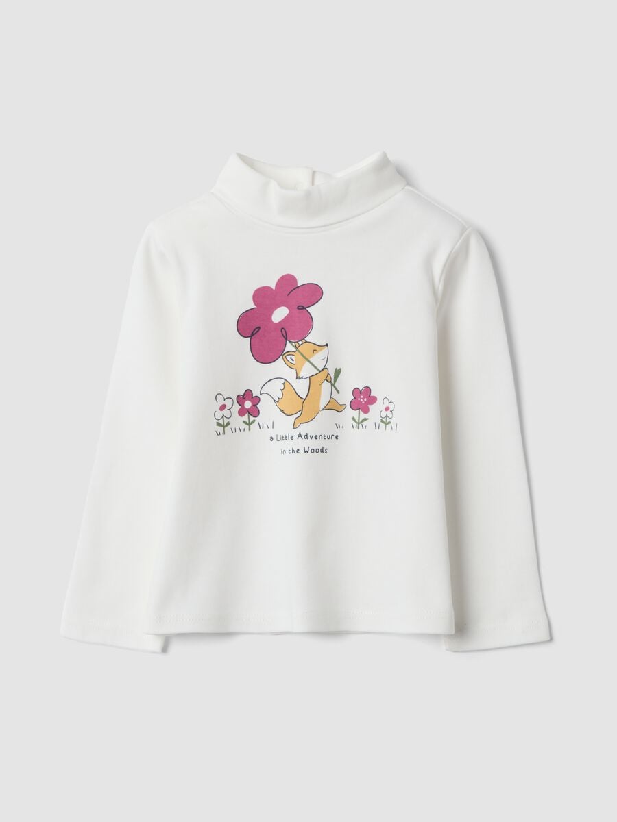 Maglietta bianca in puro cotone organico con stampa fiori_0