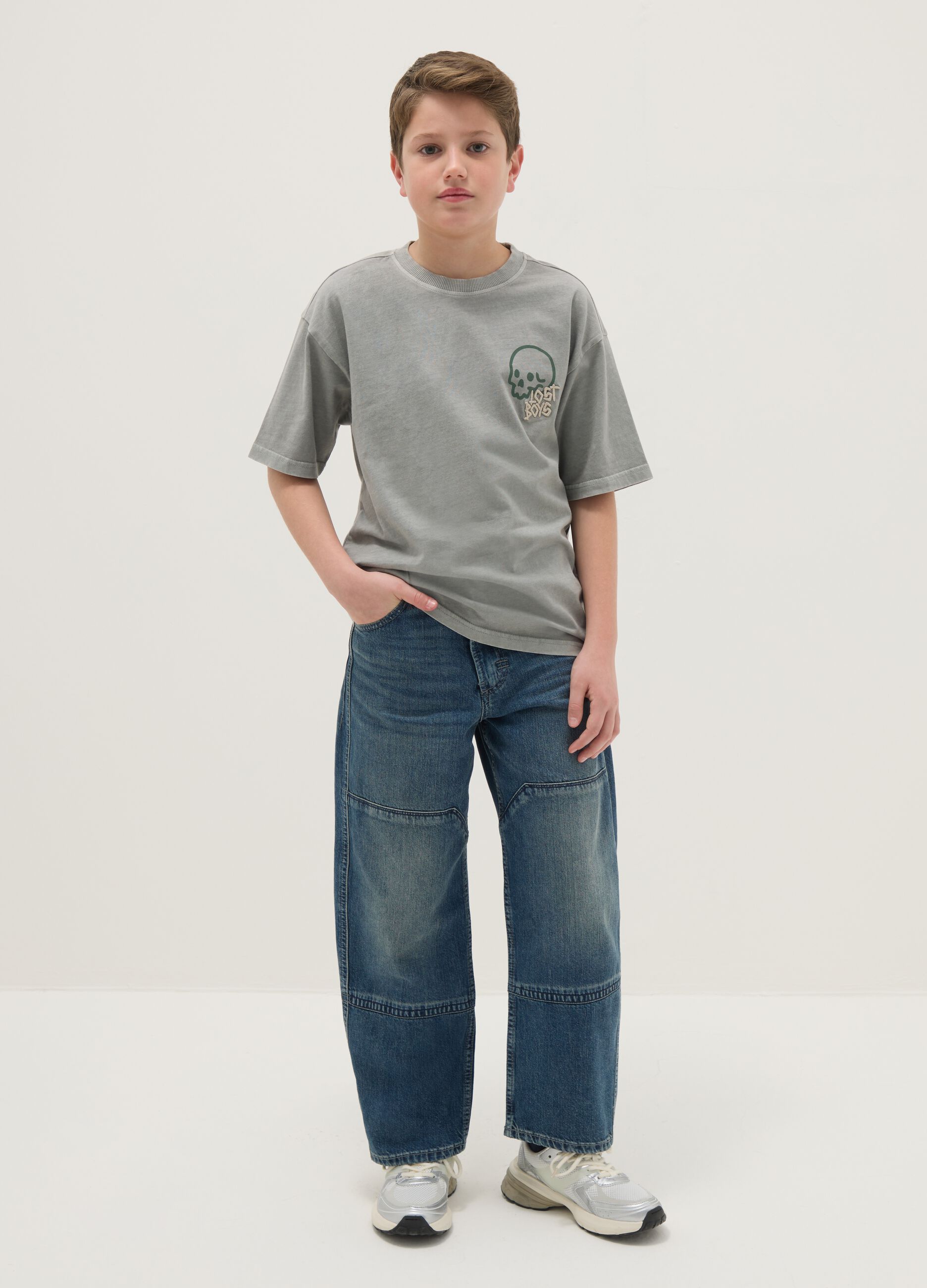Boys' pure cotton denim carrot fit cargo jeans